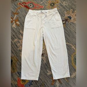 T by Talbots Pants Womens Medium White Wide Leg Cropped Pull On Comfy